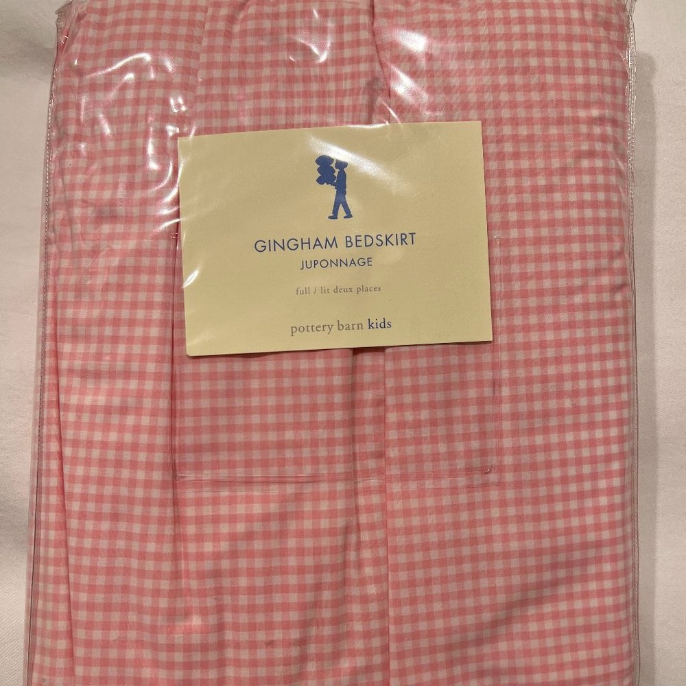 NWT Pottery Barn Kids Pink Gingham Bed Skirt, Full